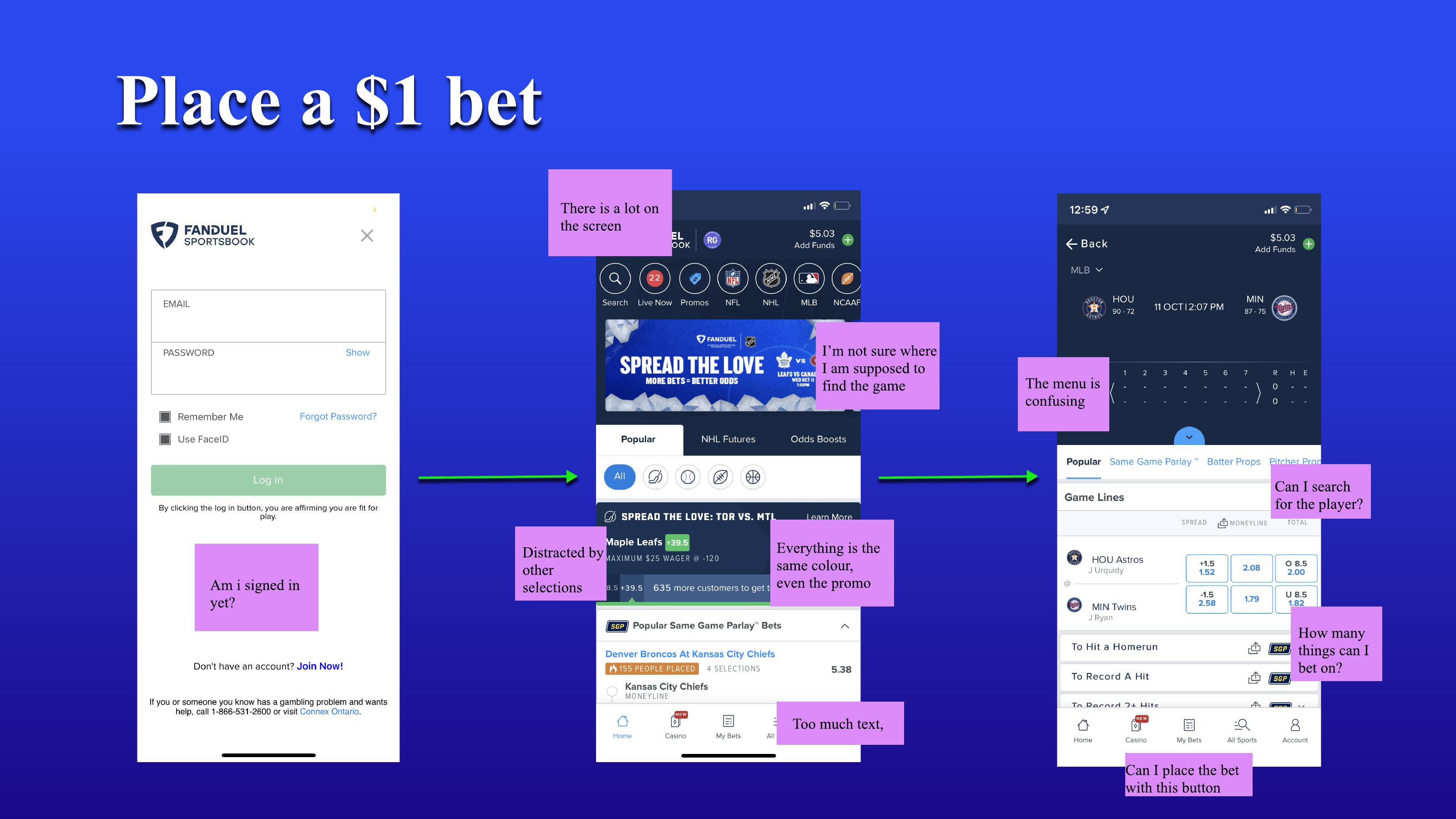 User thoughts while placing bet